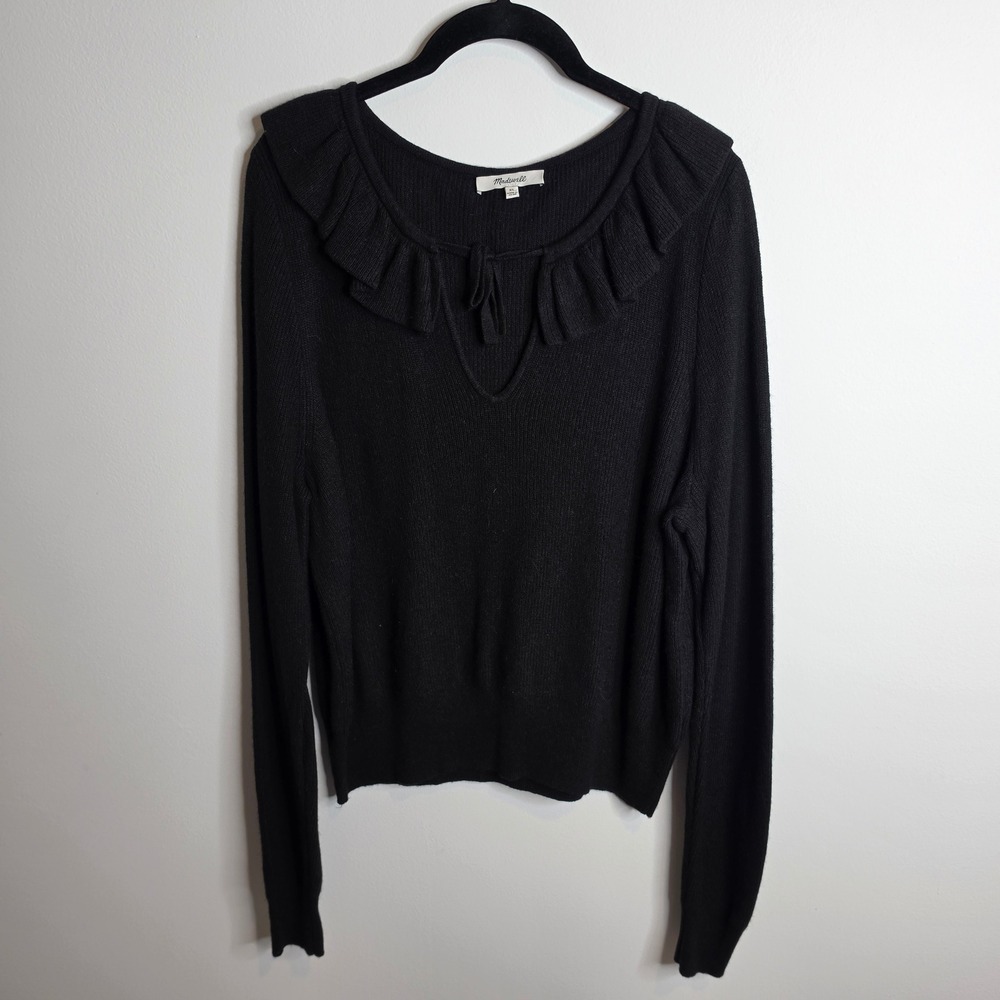 Madewell Ruffle Neck Tie Front Sweater Women XL MA702 Black
